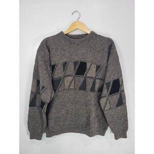 PDX Jantzen Vintage 90s Geometric Intarsia Knit Sweater Mens Large Grey Acrylic